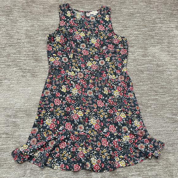 LOFT Dresses & Skirts - Ann Taylor Loft Dress Womens 14 Blue Floral Ruffle Hem Spring Summer Casual